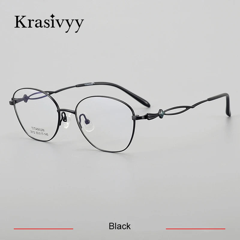 Krasivyy Women's Full Rim Oval Round Titanium Eyeglasses 443012 Semi Rim Krasivyy Black  