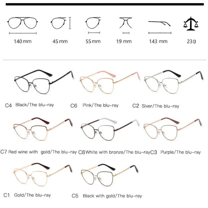 Handoer Women's Full Rim Oval Cat Eye Alloy Eyeglasses 695553