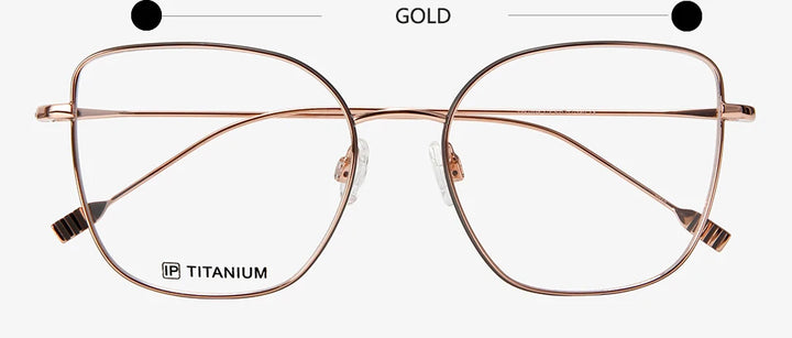 Esnbie Unisex Full Rim Square Cat Eye Titanium Eyeglasses 22024 Full Rim Esnbie GOLD  