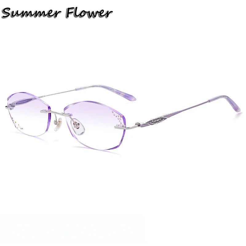 Summer Flower Women's Rimless Big Oval Titanium Eyeglasses 69142