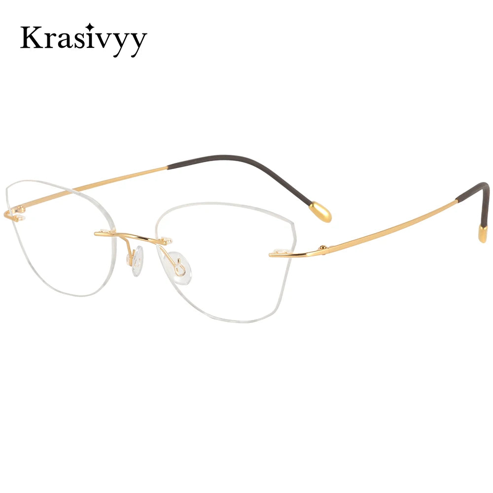Krasivyy Women's Rimless Oval Cat Eye Titanium Eyeglasses 416085