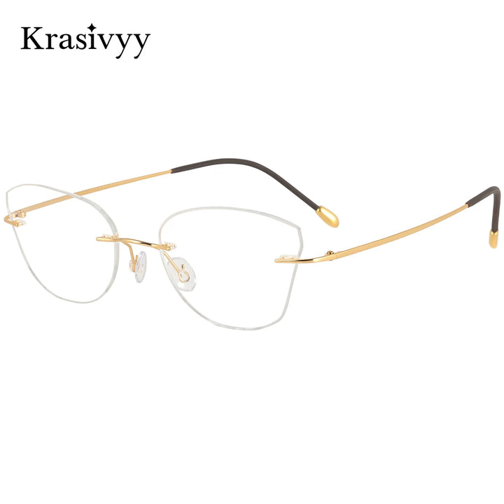 Krasivyy Women's Rimless Oval Cat Eye Titanium Eyeglasses 416085