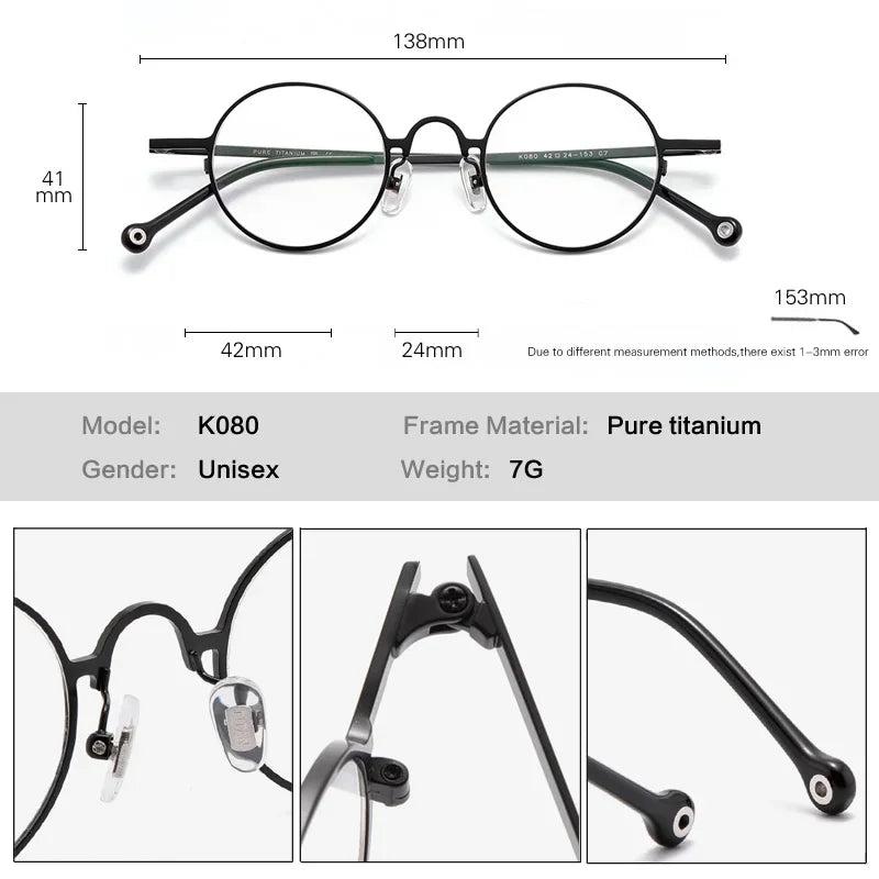 Aror Unisex Full Rim Round Titanium Eyeglasses 494080 Full Rim Aror