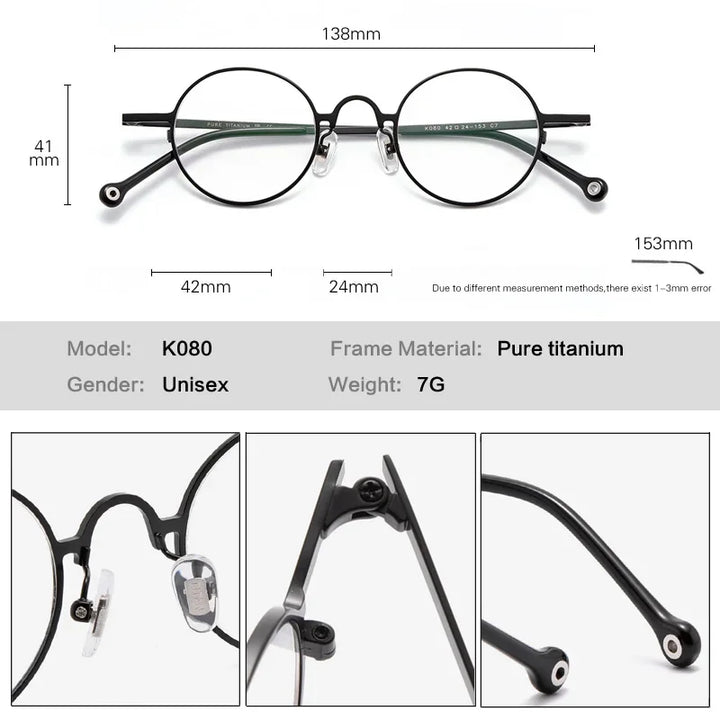 Aror Unisex Full Rim Round Titanium Eyeglasses 494080 Full Rim Aror