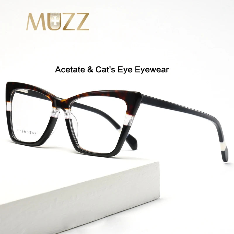 Muzz Women's Full Rim Big Cat Eye Thick Acetate Eyeglasses F7718 Full Rim Muzz   