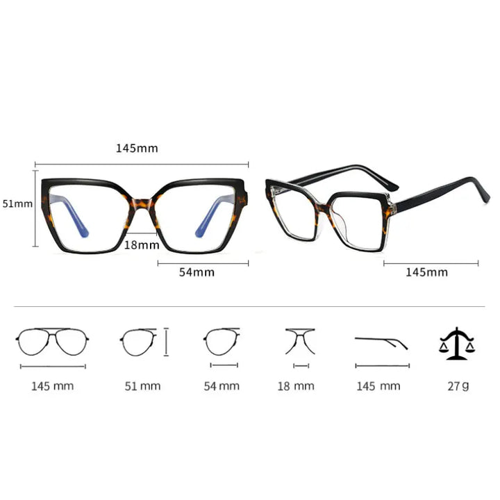 Handoer Women's Full Rim Square Cat Eye Tr 90 Alloy Eyeglasses 795931