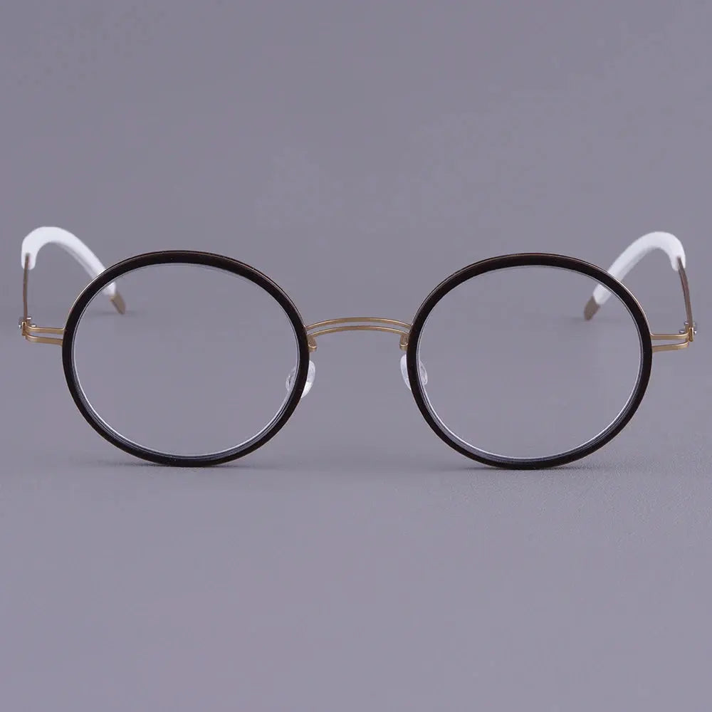 Bobbie 471972 Women’s Screwless Acetate Full Rim Round Titanium Frames — view 1 | Bobbie at FuzWeb