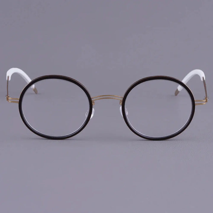 Bobbie 471972 Women’s Screwless Acetate Full Rim Round Titanium Frames — view 1 | Bobbie at FuzWeb