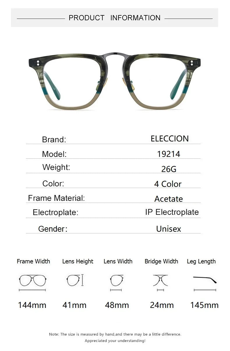 Eleccion Unisex Full Rim Square Acetate Eyeglasses 19214