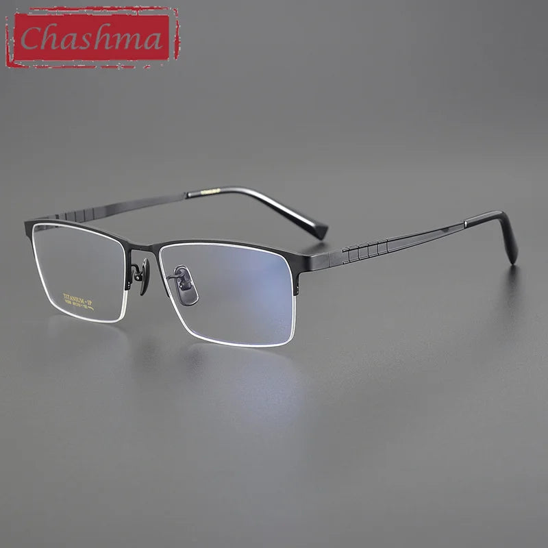 Chashma Ottica Men's Semi Rim Big Square Titanium Eyeglasses 91058 Semi Rim Chashma Ottica Matte Black  