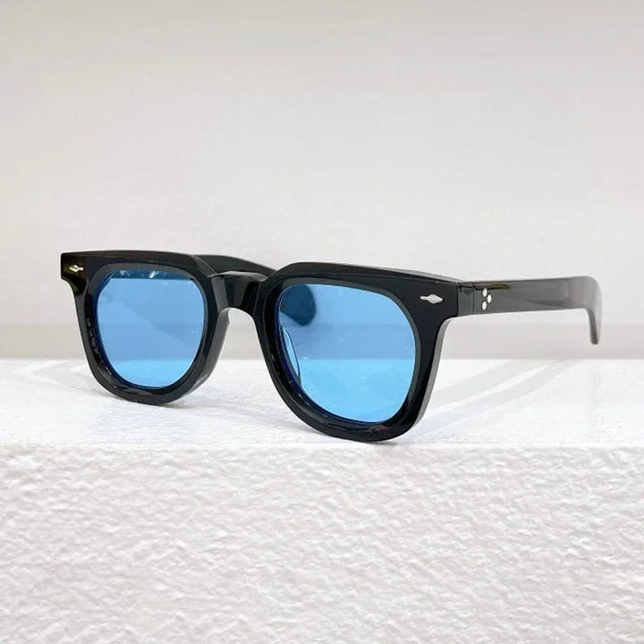 Hewei Unisex Full Rim Square Acetate Sunglasses 0021 Sunglasses Hewei black-blue as picture 