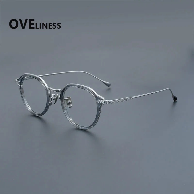 Oveliness Unisex Full Rim Flat Top Oval Acetate Titanium Eyeglasses 92209