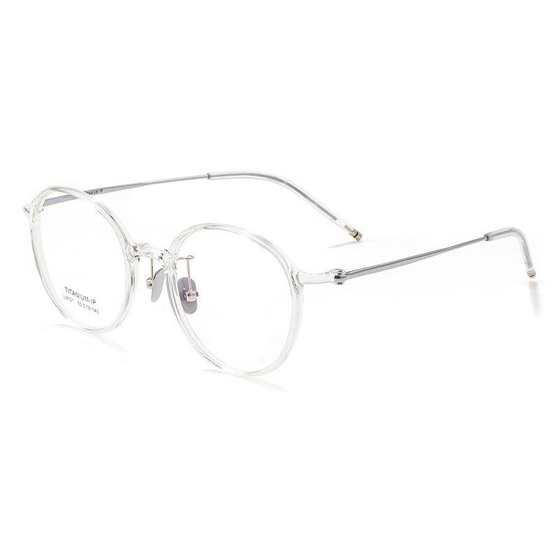 KatKani Unisex Full Rim Round Tr 90 Titanium Eyeglasses L9101 Full Rim KatKani Eyeglasses Transparent Silver  