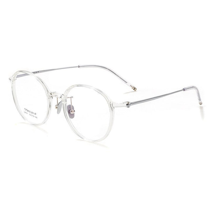 KatKani Unisex Full Rim Round Tr 90 Titanium Eyeglasses L9101 Full Rim KatKani Eyeglasses Transparent Silver  