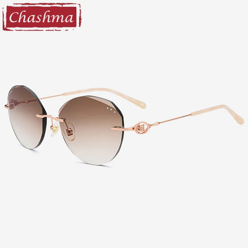Chashma Women's Rimless Oval Round Titanium Diamond Cut Eyeglasses 81702