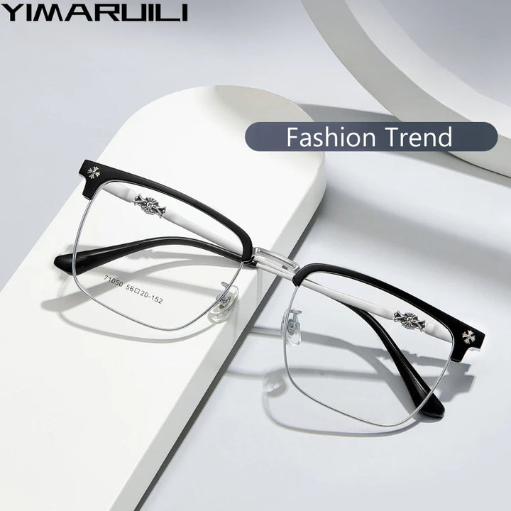 Yimaruili Unisex Full RIm Square Alloy Acetate Eyeglasses 71050 Full Rim Yimaruili Eyeglasses