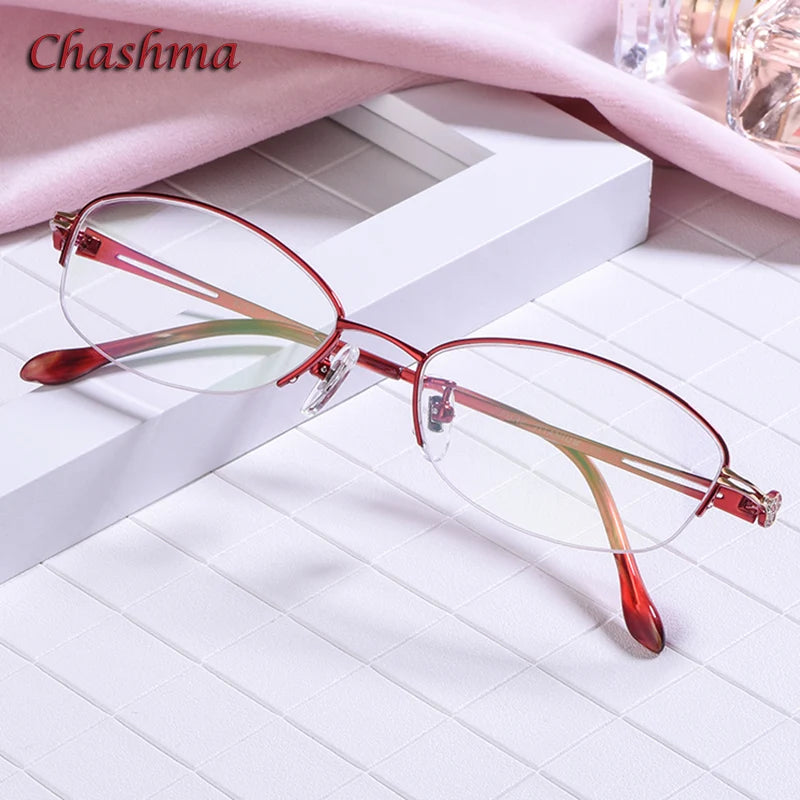 Chashma Ottica Women's Semi Rim Oval Steel Eyeglasses 98316 Semi Rim Chashma Ottica