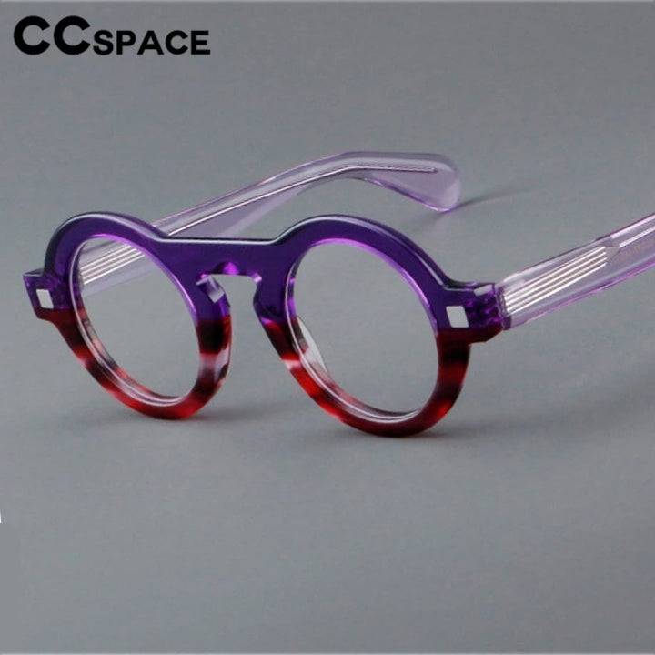 CCspace Unisex Full Rim Round Thick Acetate Eyeglasses 301598 Full Rim CCspace   