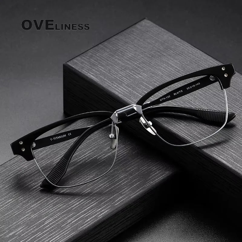 Oveliness Unisex Full Rim Square Titanium Acetate Eyeglasses 20132 Full Rim Oveliness   