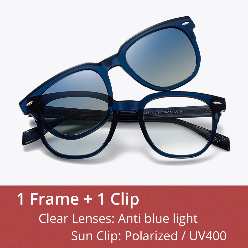 Ralferty Women's Full Rim Square Acetate Eyeglasses Clip On Sunglasses 334201