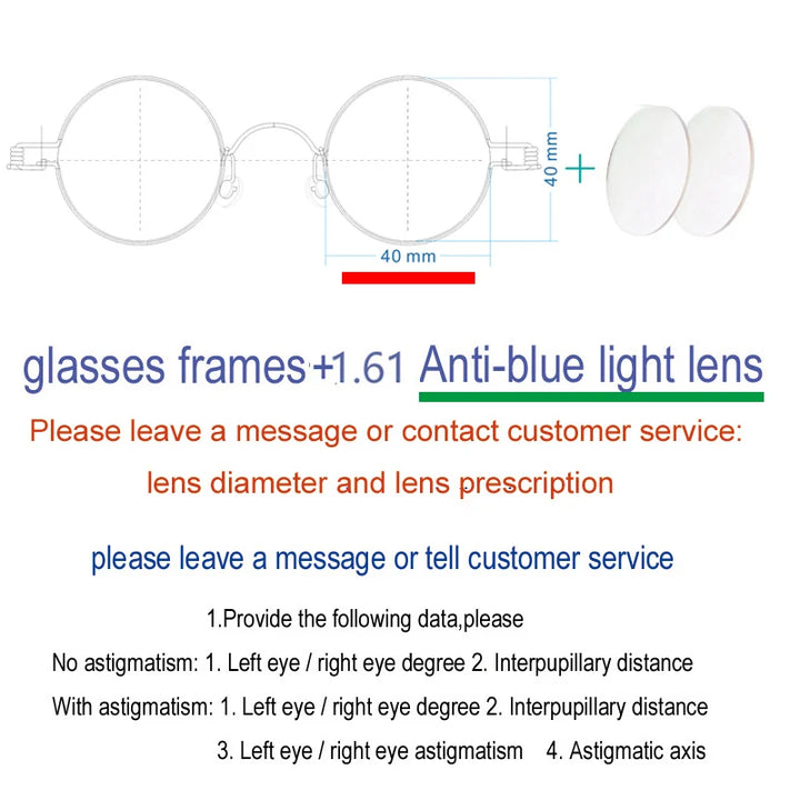 Yujo Unisex Full Rim Small Round Screwless Steel Eyeglasses Full Rim Yujo Anti blue light 40 CHINA 