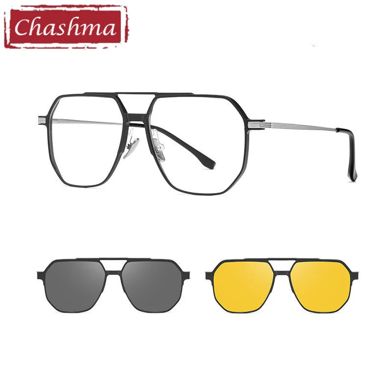 Chashma Ottica Unisex Full Rim Square Double Bridge Eyeglasses Clip On Sunglasses 99064