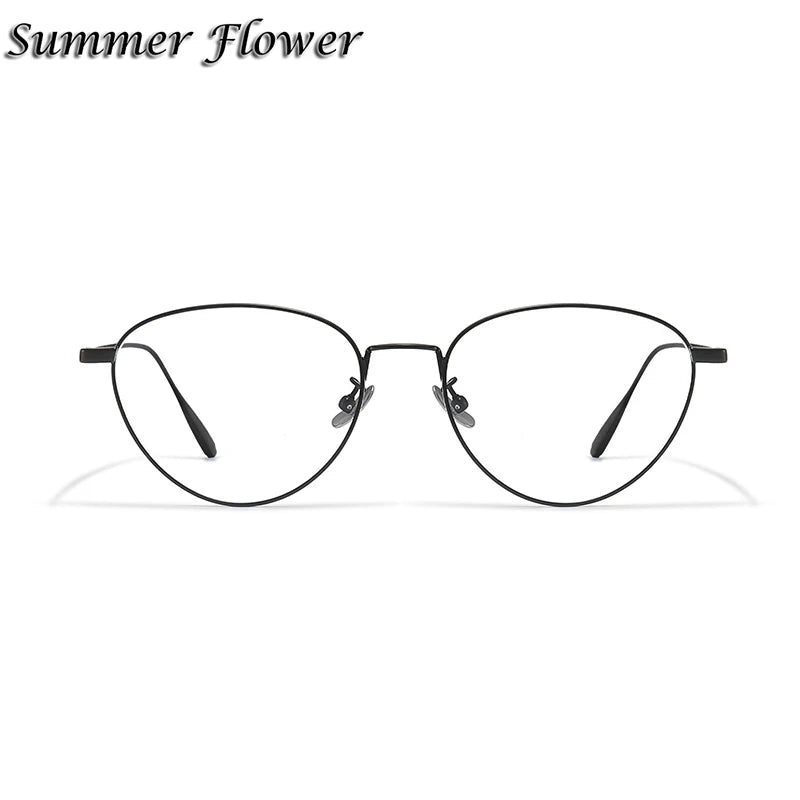 Summer Flower Unisex Full Rim Square Cat Eye Titanium Eyeglasses 814519 Full Rim Summer Flower Black