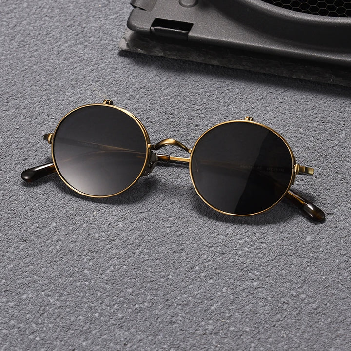Black Mask Unisex Semi Rim Round Titanium Flip Up Polarized Sunglasses Eyeglasses K54 Sunglasses Black Mask Bronze  