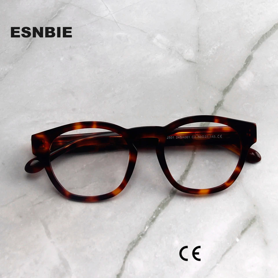 Esnbie Unisex Full Rim Oval Round Acetate Eyeglasses 240611