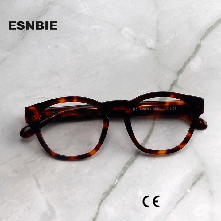 Esnbie Unisex Full Rim Oval Round Acetate Eyeglasses 240611