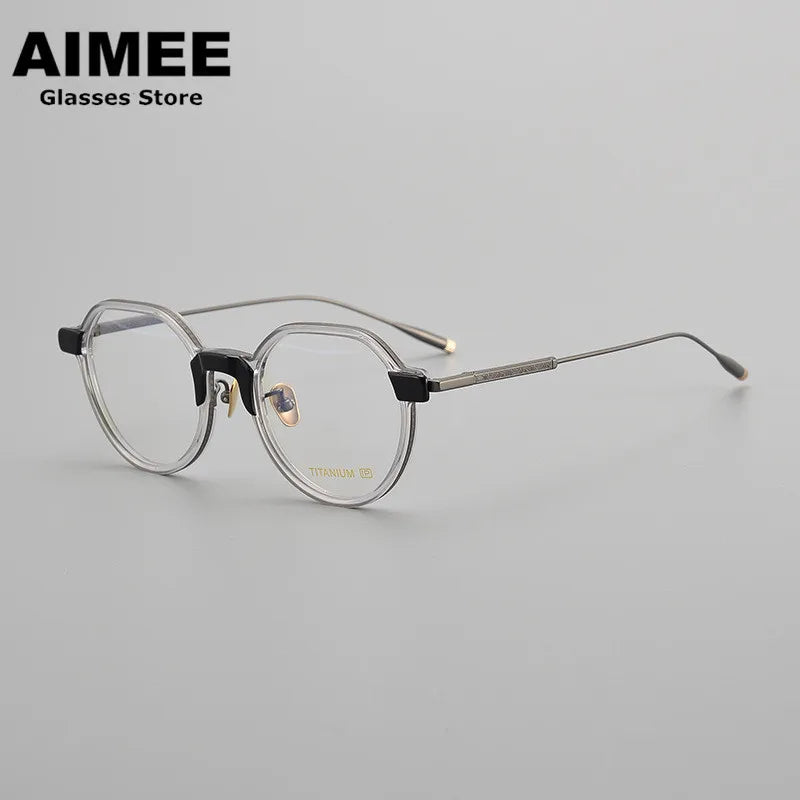 Aimee Unisex Full Rim Flat Top Round Titanium Acetate Eyeglasses 14543 Full Rim Aimee Clear  