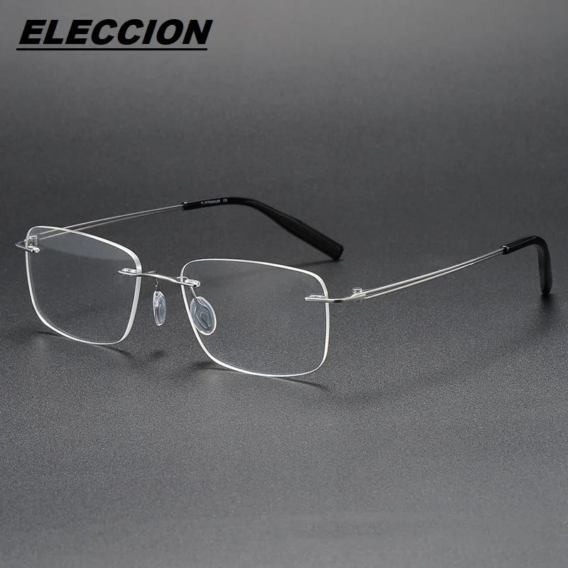 Eleccion Women's Rimless Square Titanium Eyeglasses 80959 Rimless Eleccion Silver CHINA