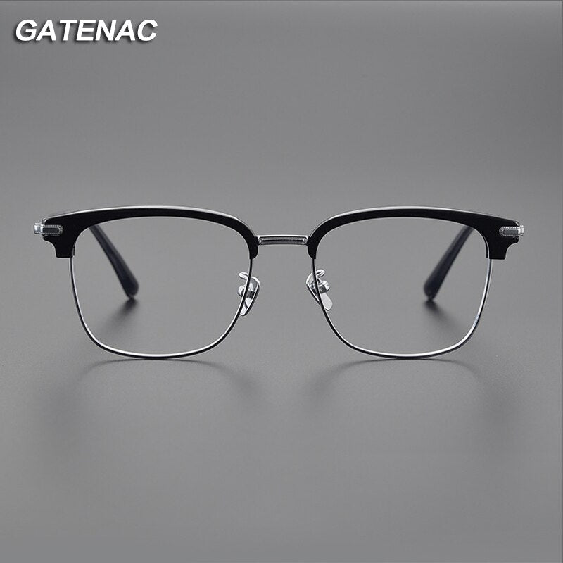 Gatenac Men's Full Rim Square Acetate Titanium Eyeglasses Gxyj1044 Full Rim Gatenac   