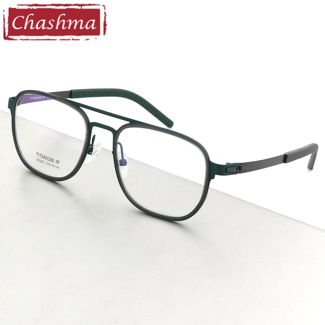 Chashma Ochki Unisex Full Rim Square Double Bridge Titanium Eyeglasses 4422 Full Rim Chashma Ochki Green  