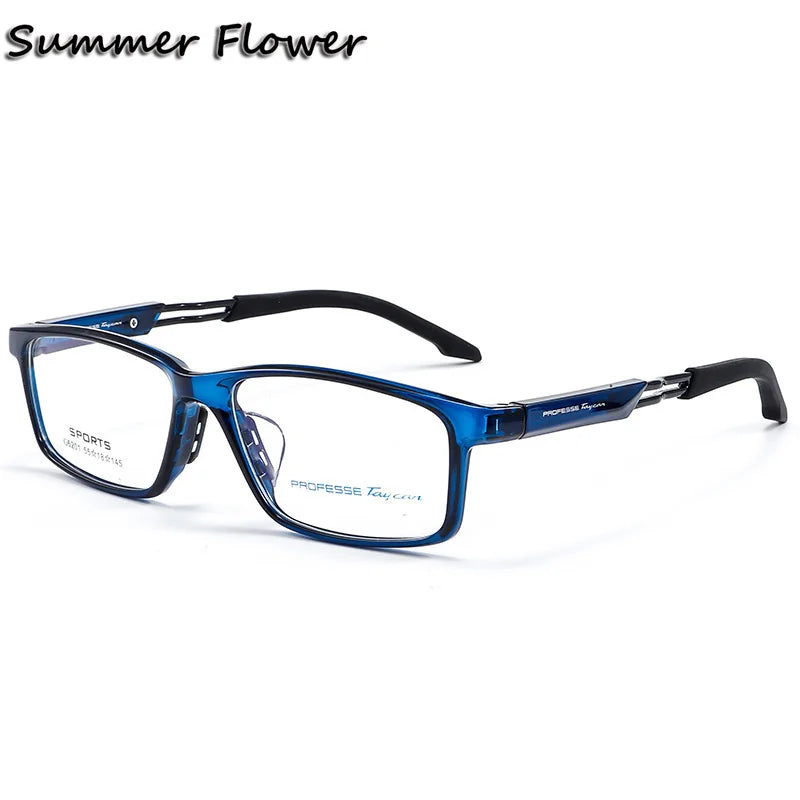 Summer Flower Men's Full Rim Square Tr 90 Titanium Sport Eyeglasses 86201 Full Rim Summer Flower Transparent Blue