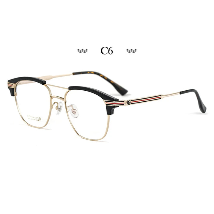 Hotochki Men's Full Rim Square Double Bridge Titanium Eyeglasses Bj2315 Full Rim Hotochki C6  