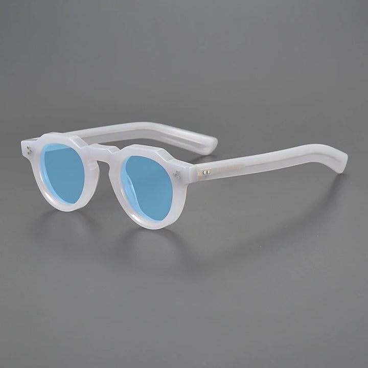 Gatenac Unisex Full Rim Flat Top Round Acetate Polarized Sunglasses M002 Sunglasses Gatenac Gray Blue  