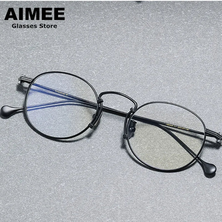 Aimee Unisex Full Rim Round Titanium Eyeglasses 190068 Full Rim Aimee Black-Silver  