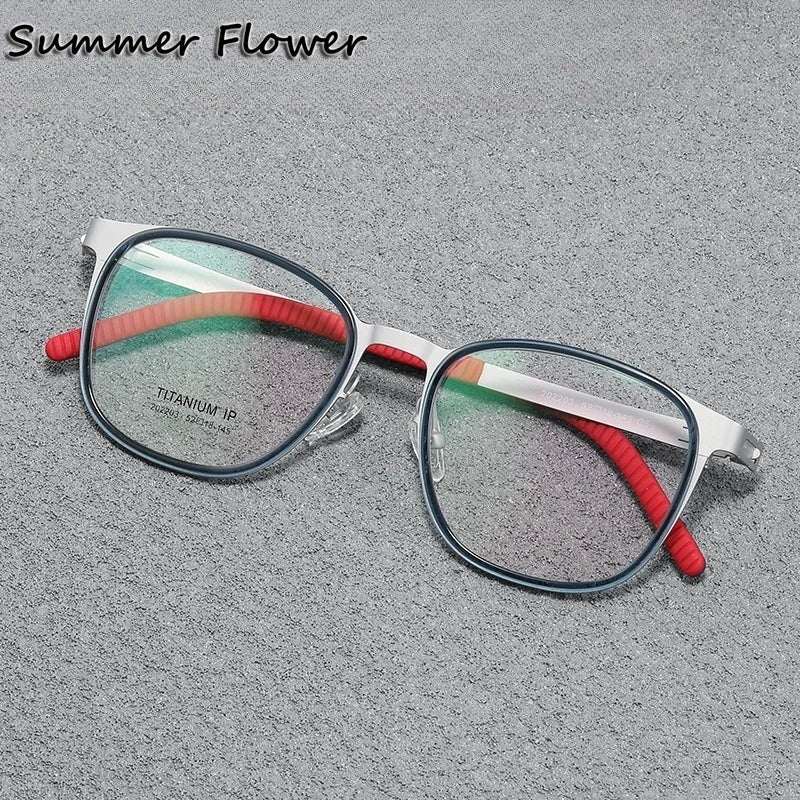 Summer Flower Unisex Full Rim Round Square Titanium Eyeglasses 202203