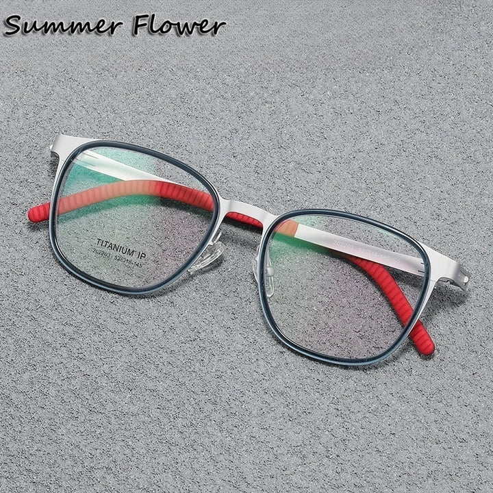Summer Flower Unisex Full Rim Round Square Titanium Eyeglasses 202203