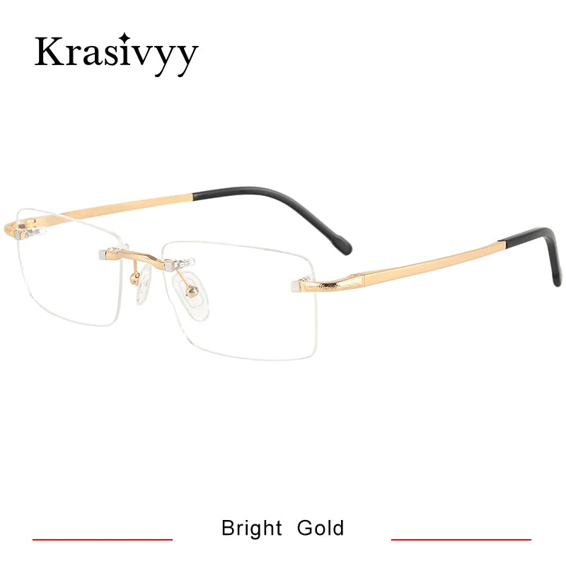 Krasivyy Men's Rimless Square Titanium Spring Hinge Eyeglasses 350023