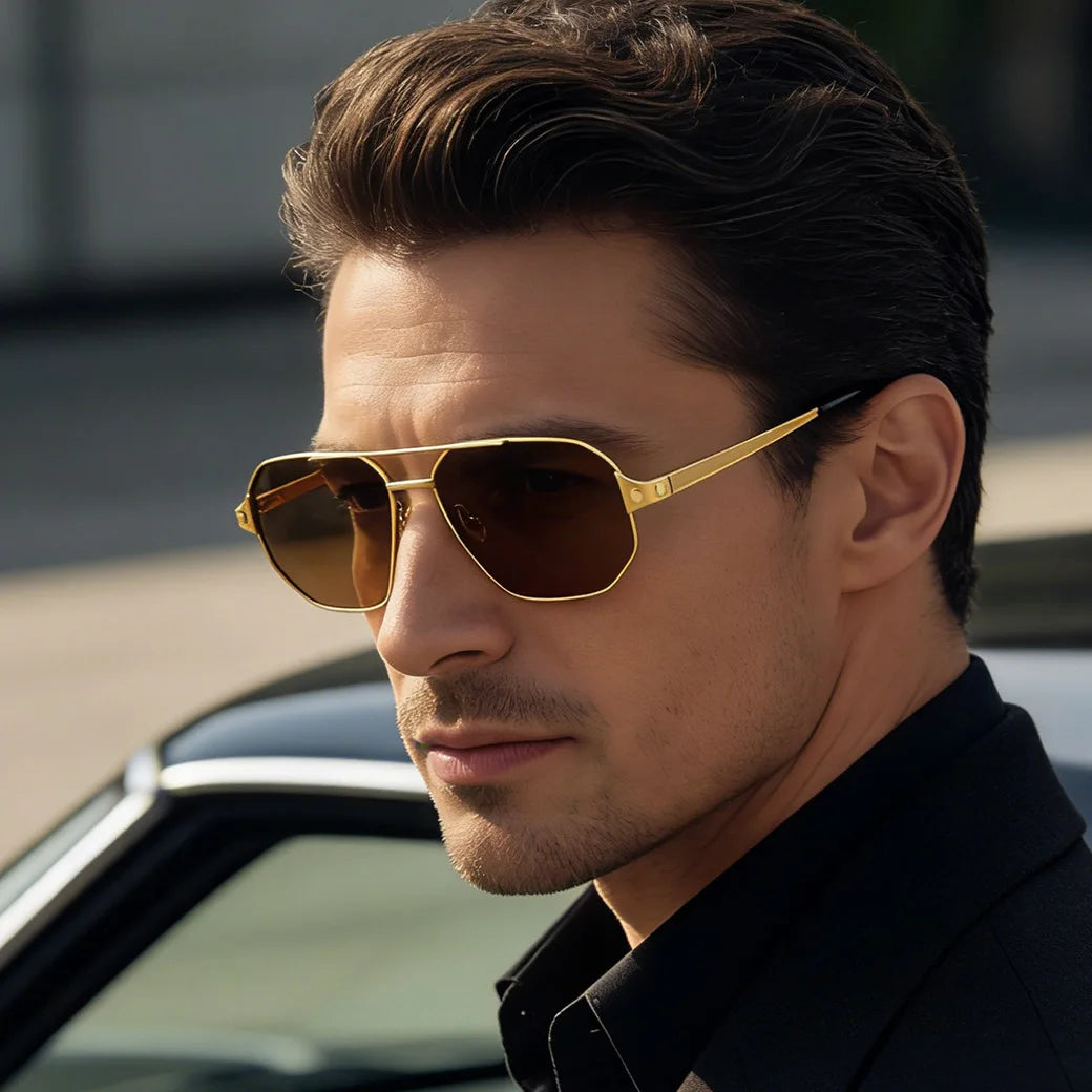Black Mask Men Full Rim Geometric Titanium Polarized Sunglasses BM-1105S