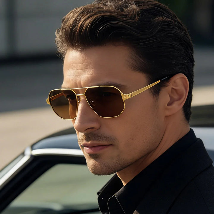Black Mask Men Full Rim Geometric Titanium Polarized Sunglasses BM-1105S