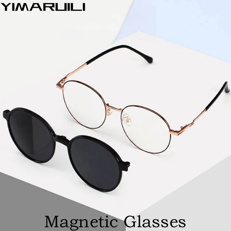 Yimaruili Unisex Full Rim Round Alloy Eyeglasses Clip On Polarized Sunglasses Y1106 Full Rim Yimaruili Eyeglasses   