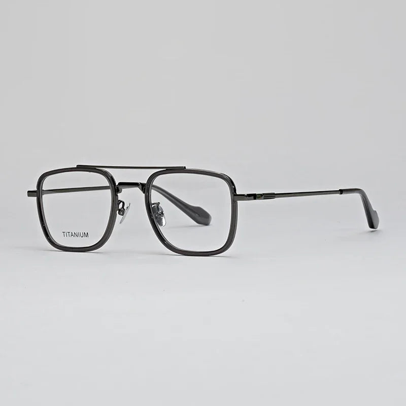 Hewei Unisex Full Rim Square Double Bridge Acetate Titanium Eyeglasses 19637 Full Rim Hewei C4  