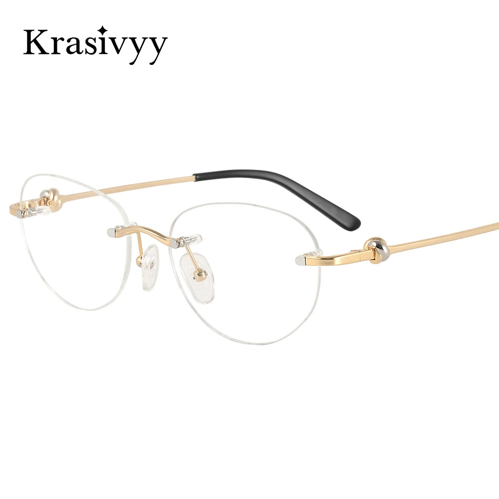 Krasivyy Women's Rimless Oval Round Titanium Eyeglasses 420224