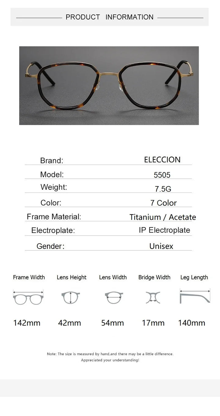 Eleccion Unisex Full Rim Square Acetate Titanium Eyeglasses 55051