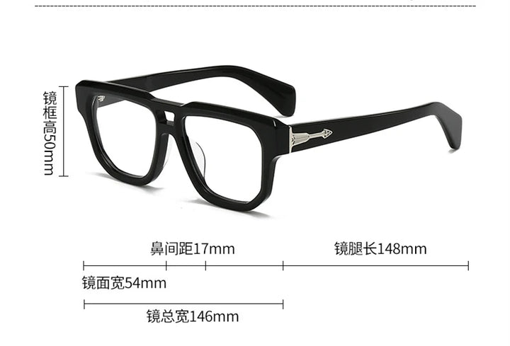 Black Mask Unisex Full Rim Square Brow Line Double Bridge Acetate Eyeglasses 44304 Full Rim Black Mask