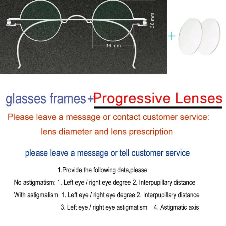 Yujo Unisex Full Rim Round Stainless Steel Custom Eyeglasses Y4042 Full Rim Yujo Progressive36 CHINA 