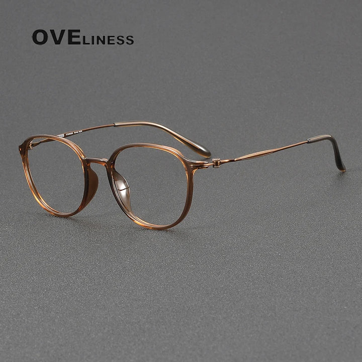 Oveliness Unisex Full Rim Oval Square Acetate Titanium Eyeglasses 8666 Full Rim Oveliness tea coffee  